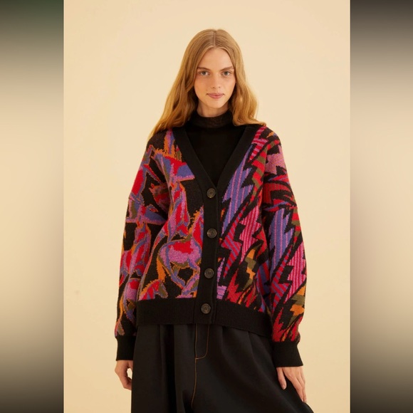 NWT Farm Rio Black Mixed Wild Horses Knit Cardigan - Picture 1 of 5